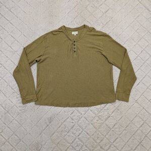 Tecovas Shirt Mens XXL Green Army Henley Waffle Knit Thermal Pima Cotton